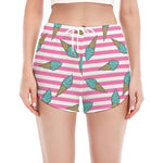 Pink Striped Ice Cream Pattern Print Women's Split Running Shorts