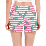Pink Striped Ice Cream Pattern Print Women's Split Running Shorts