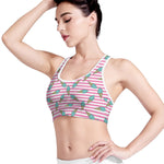 Pink Striped Ice Cream Pattern Print Women's Sports Bra