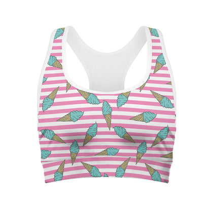 Pink Striped Ice Cream Pattern Print Women's Sports Bra
