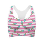 Pink Striped Ice Cream Pattern Print Women's Sports Bra
