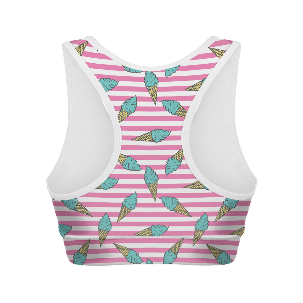 Pink Striped Ice Cream Pattern Print Women's Sports Bra