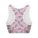 Pink Striped Ice Cream Pattern Print Women's Sports Bra