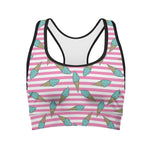 Pink Striped Ice Cream Pattern Print Women's Sports Bra