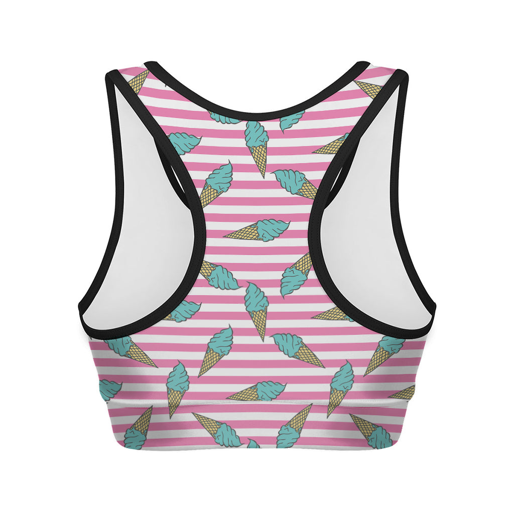 Pink Striped Ice Cream Pattern Print Women's Sports Bra