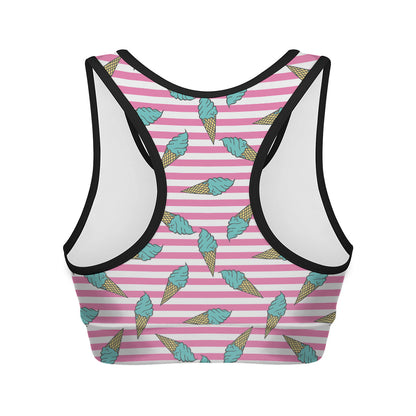 Pink Striped Ice Cream Pattern Print Women's Sports Bra
