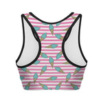 Pink Striped Ice Cream Pattern Print Women's Sports Bra