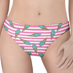 Pink Striped Ice Cream Pattern Print Women's Thong