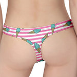 Pink Striped Ice Cream Pattern Print Women's Thong