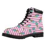 Pink Striped Ice Cream Pattern Print Work Boots