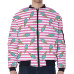 Pink Striped Ice Cream Pattern Print Zip Sleeve Bomber Jacket
