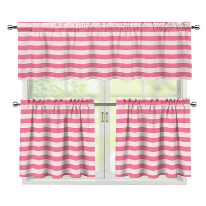 Pink Striped Pattern Print 3 Piece Kitchen Curtains