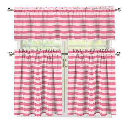 Pink Striped Pattern Print 3 Piece Kitchen Curtains