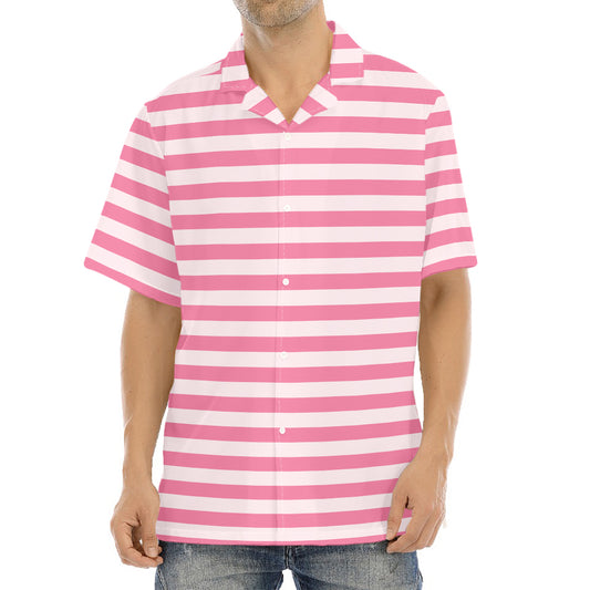 Pink Striped Pattern Print Aloha Shirt