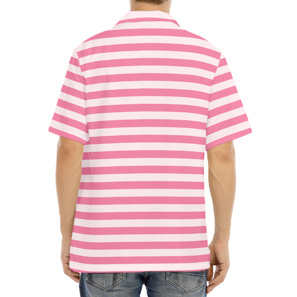 Pink Striped Pattern Print Aloha Shirt
