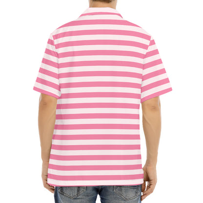 Pink Striped Pattern Print Aloha Shirt