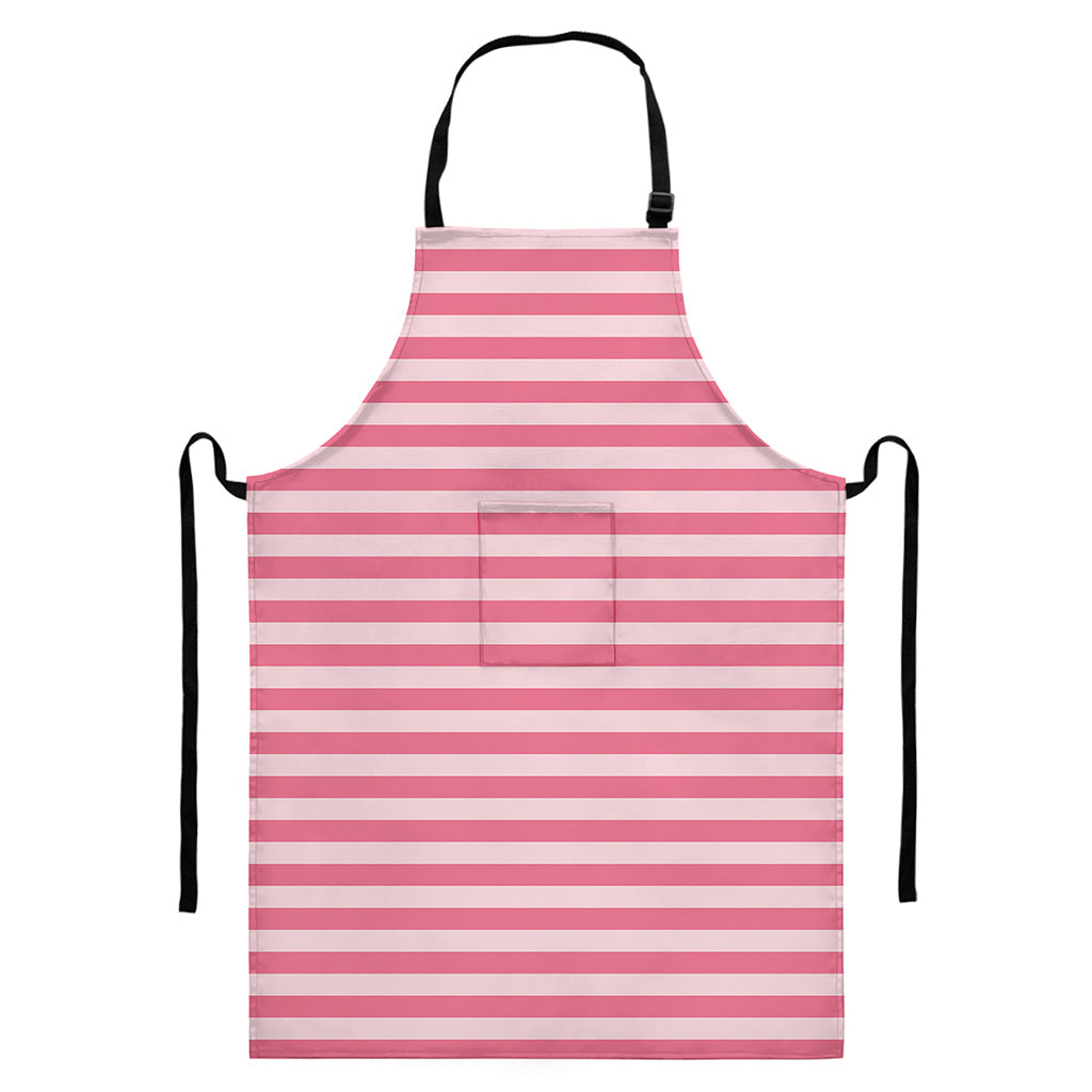 Pink Striped Pattern Print Bib Apron With Pocket