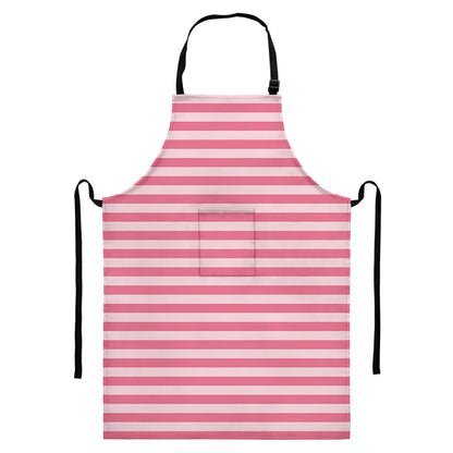 Pink Striped Pattern Print Bib Apron With Pocket