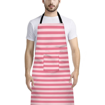 Pink Striped Pattern Print Bib Apron With Pocket