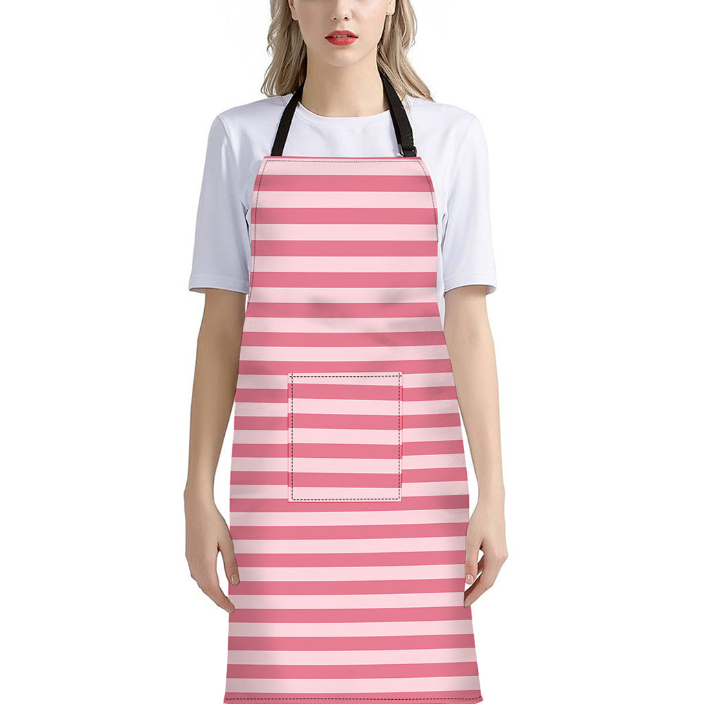 Pink Striped Pattern Print Bib Apron With Pocket
