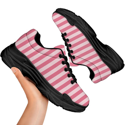Pink Striped Pattern Print Black Chunky Shoes
