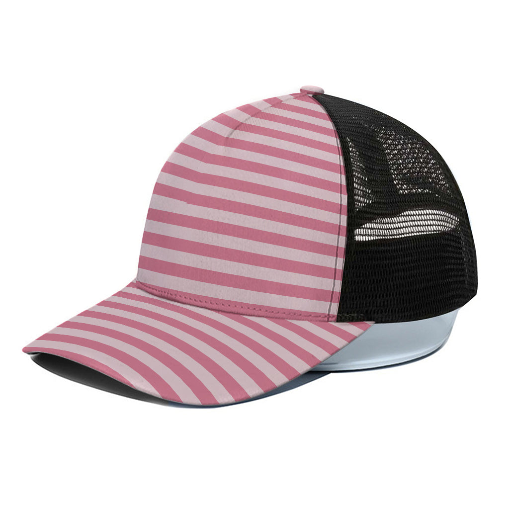 Pink Striped Pattern Print Black Mesh Trucker Cap