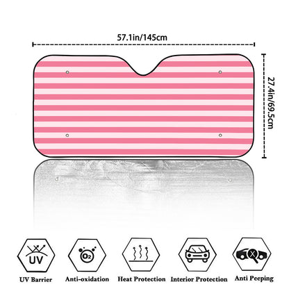 Pink Striped Pattern Print Car Windshield Sun Shade