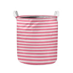 Pink Striped Pattern Print Collapsible Laundry Basket