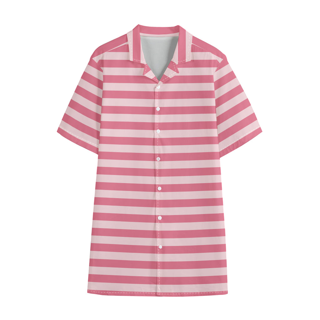 Pink Striped Pattern Print Cotton Hawaiian Shirt