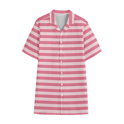 Pink Striped Pattern Print Cotton Hawaiian Shirt