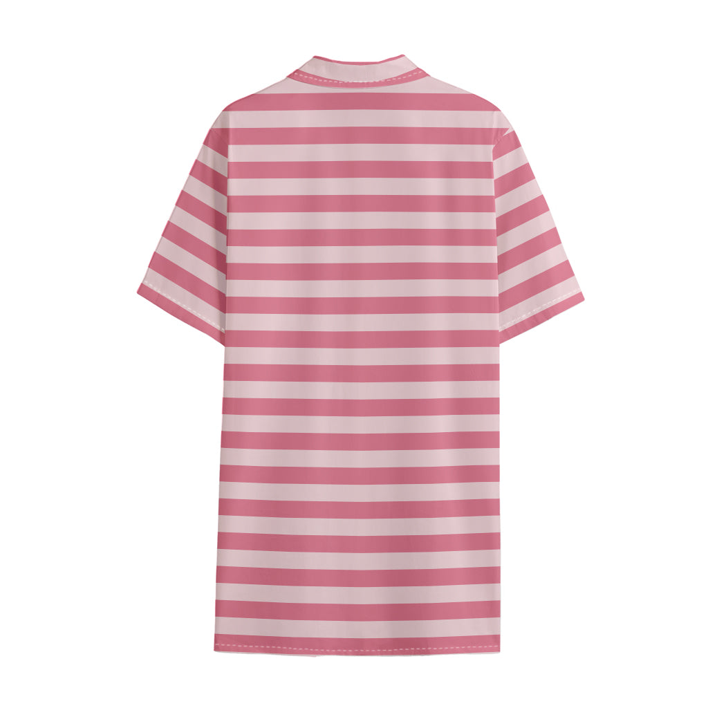 Pink Striped Pattern Print Cotton Hawaiian Shirt