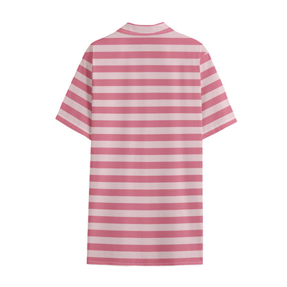 Pink Striped Pattern Print Cotton Hawaiian Shirt