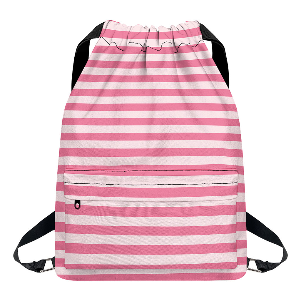 Pink Striped Pattern Print Drawstring Backpack
