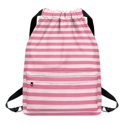 Pink Striped Pattern Print Drawstring Backpack