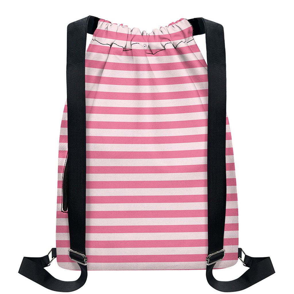 Pink Striped Pattern Print Drawstring Backpack