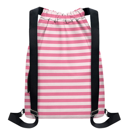 Pink Striped Pattern Print Drawstring Backpack