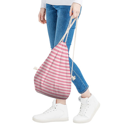 Pink Striped Pattern Print Drawstring Bag