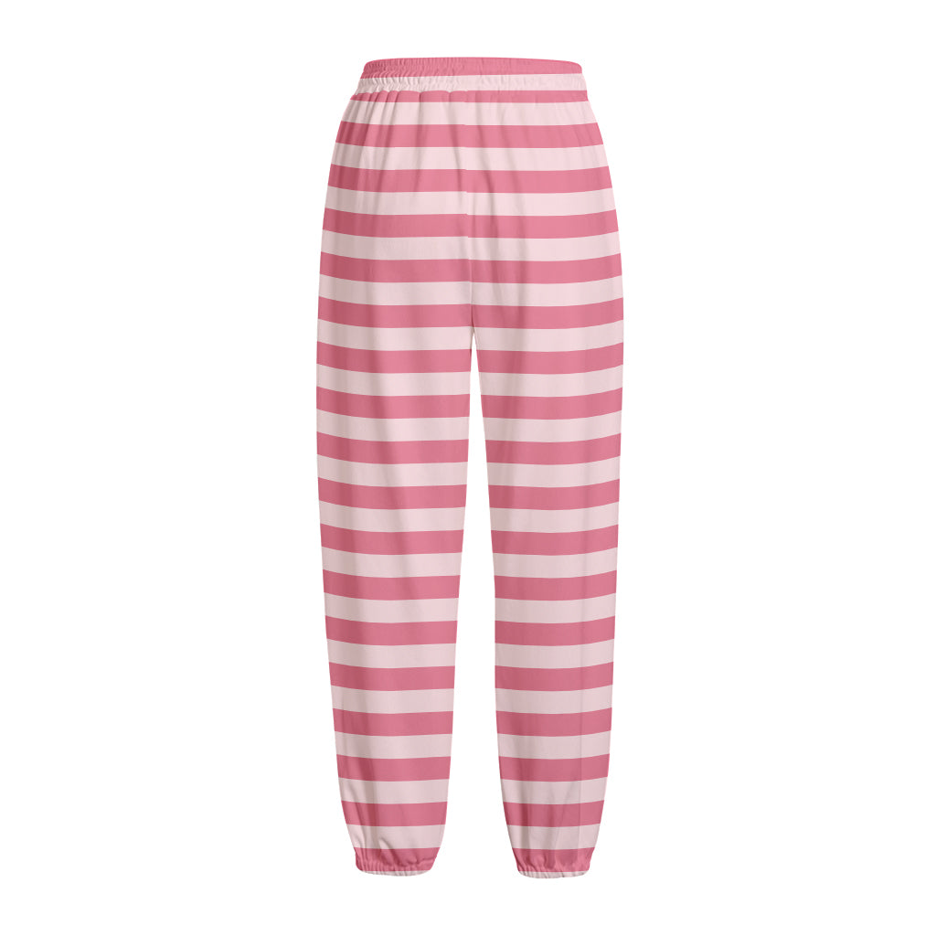 Pink Striped Pattern Print Fleece Lined Knit Pants