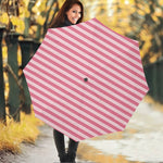 Pink Striped Pattern Print Foldable Umbrella