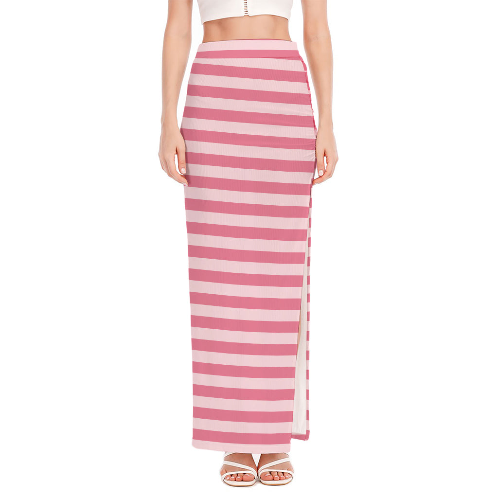 Pink Striped Pattern Print High Slit Maxi Skirt