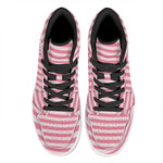 Pink Striped Pattern Print High Top Leather Sneakers