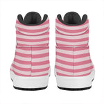 Pink Striped Pattern Print High Top Leather Sneakers