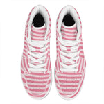 Pink Striped Pattern Print High Top Leather Sneakers