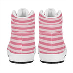 Pink Striped Pattern Print High Top Leather Sneakers