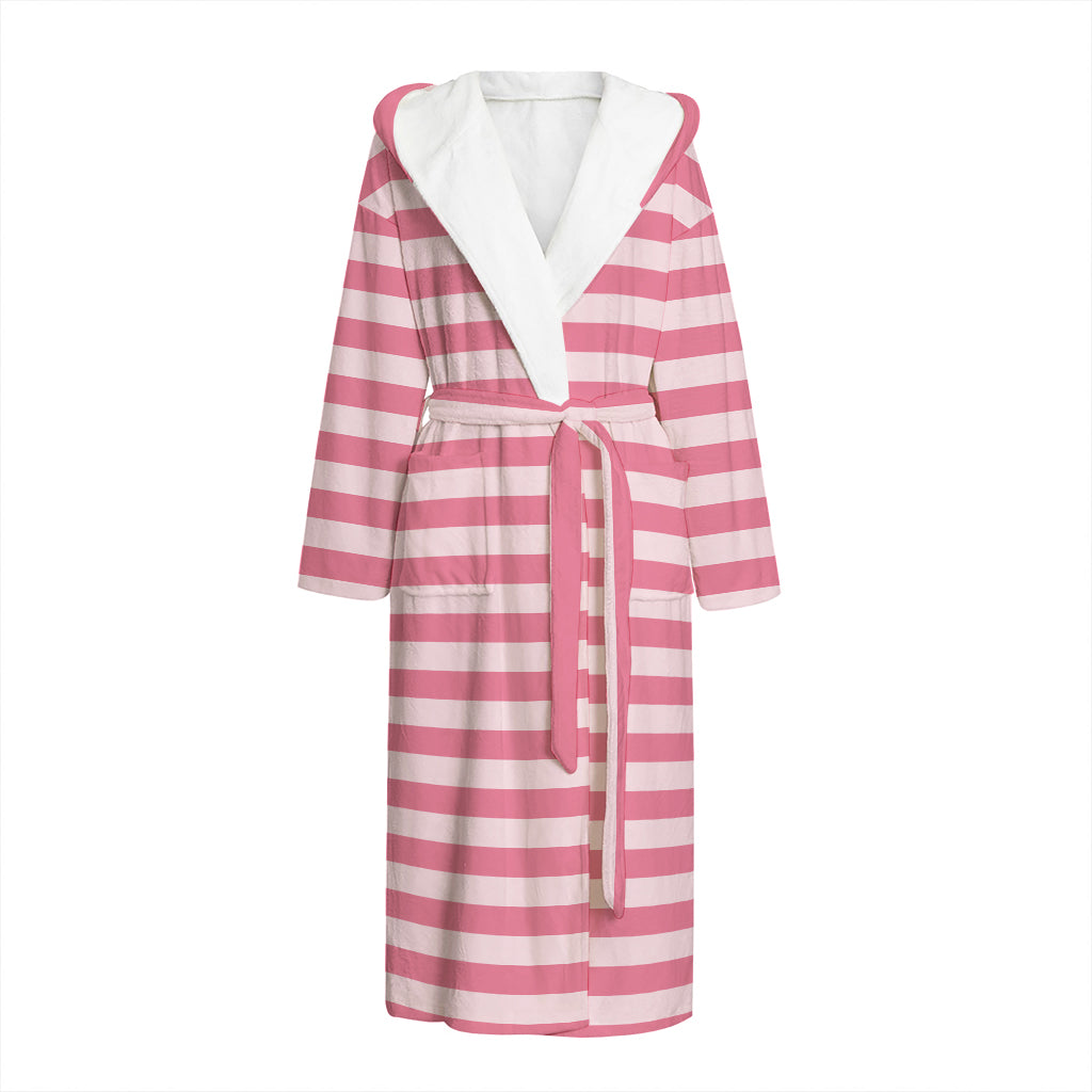 Pink Striped Pattern Print Hooded Bathrobe