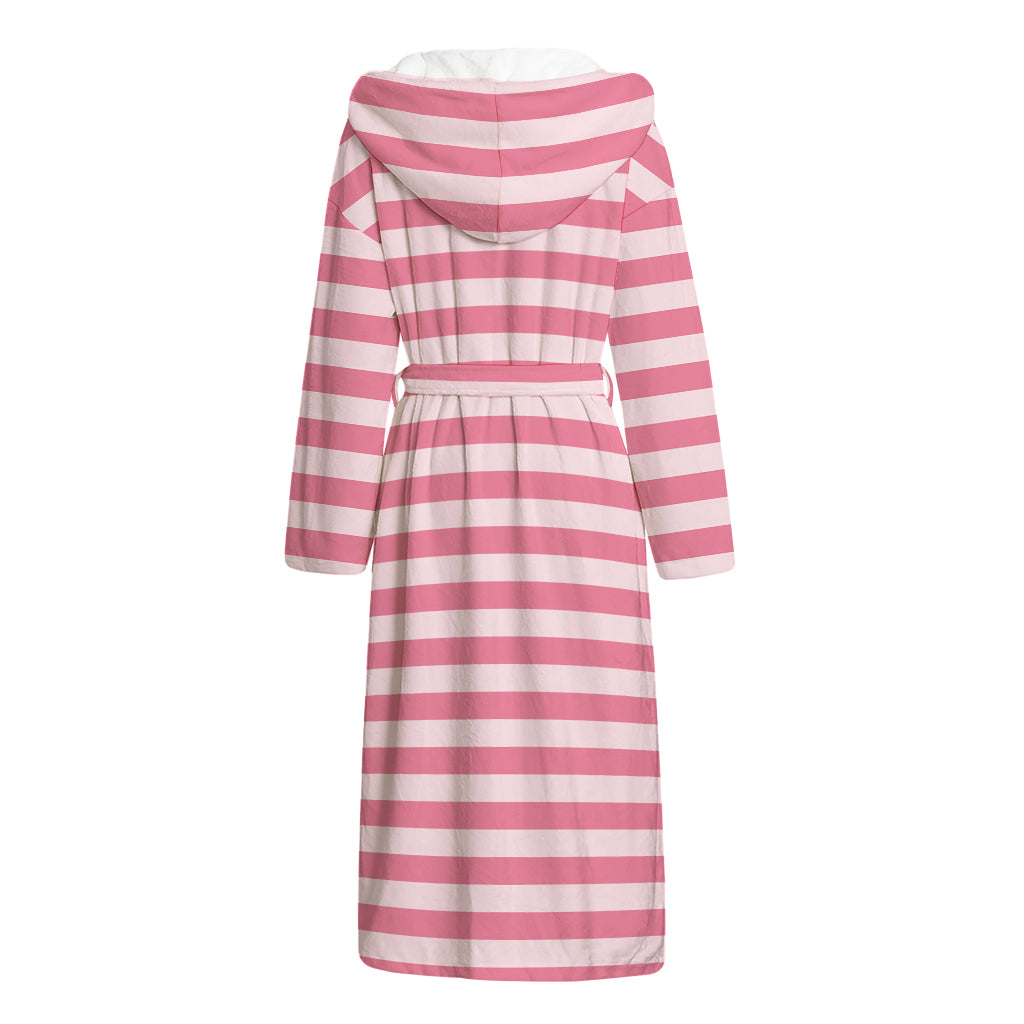 Pink Striped Pattern Print Hooded Bathrobe