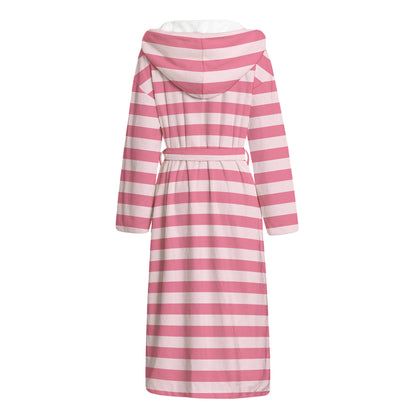 Pink Striped Pattern Print Hooded Bathrobe