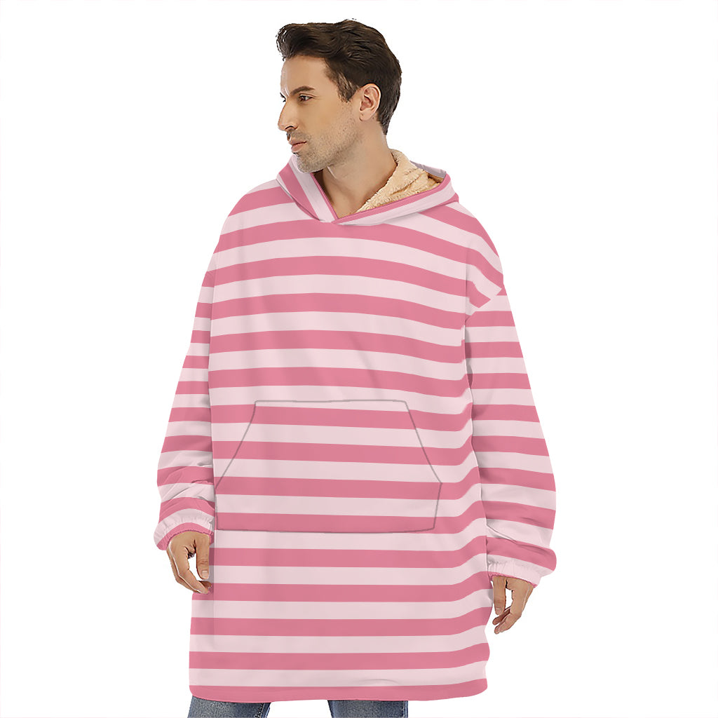 Pink Striped Pattern Print Hoodie Blanket