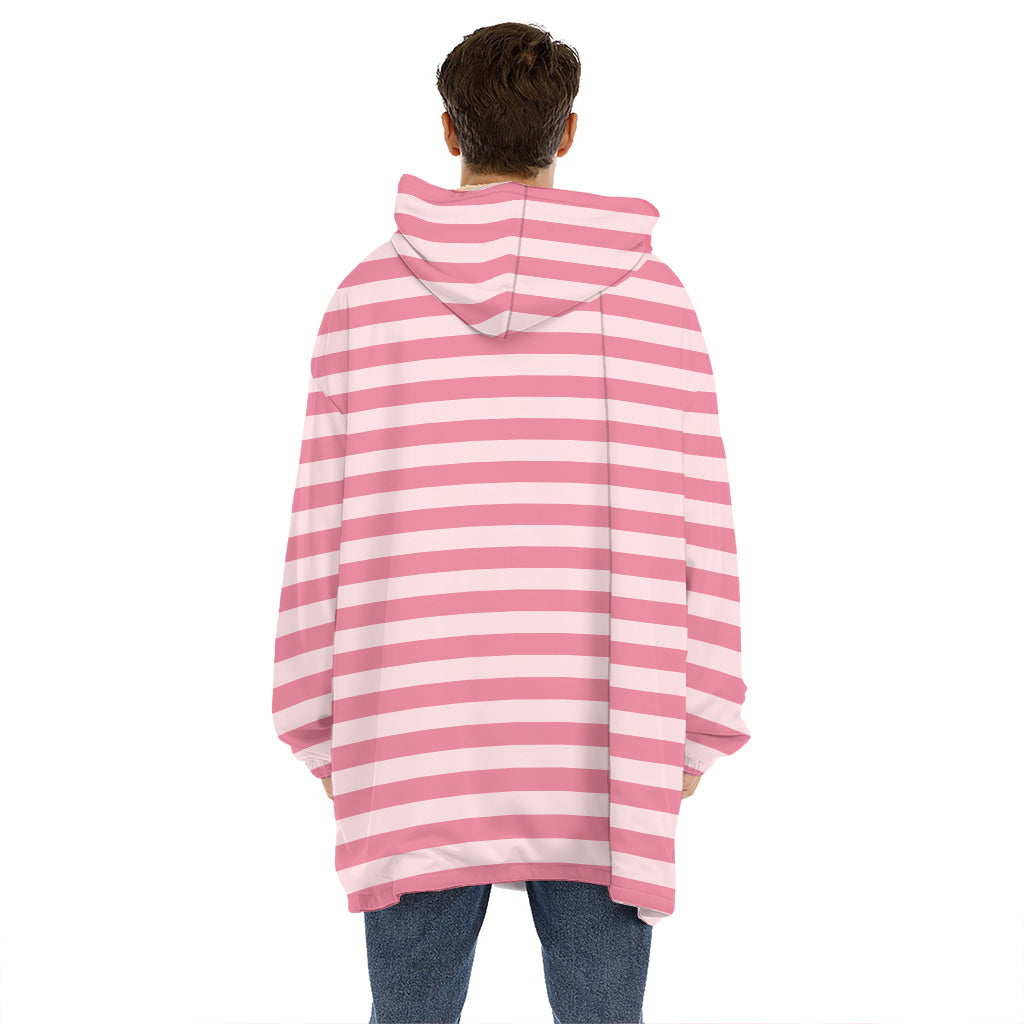 Pink Striped Pattern Print Hoodie Blanket