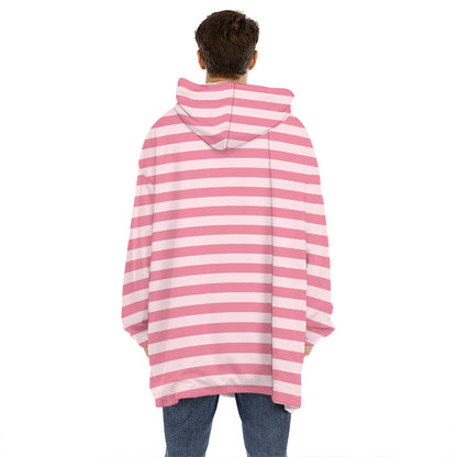 Pink Striped Pattern Print Hoodie Blanket